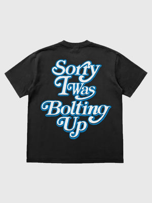 Black crewneck T-shirt with graphic design inspired by Seen x Chargers for everyday casual wear