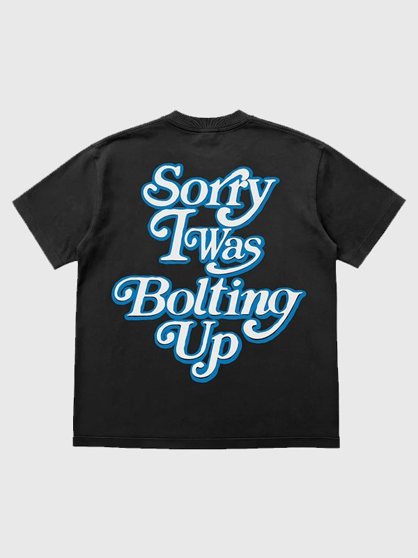 Black crewneck T-shirt with graphic design inspired by Seen x Chargers for everyday casual wear