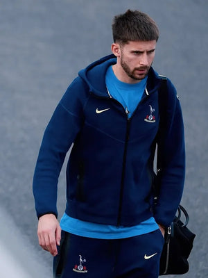 RECREATED Tottenham Spurs FC 2025/26 Nike Navy T90 Tech Fleece Hoodie showcasing modern sportswear styling with soft fleece fabric