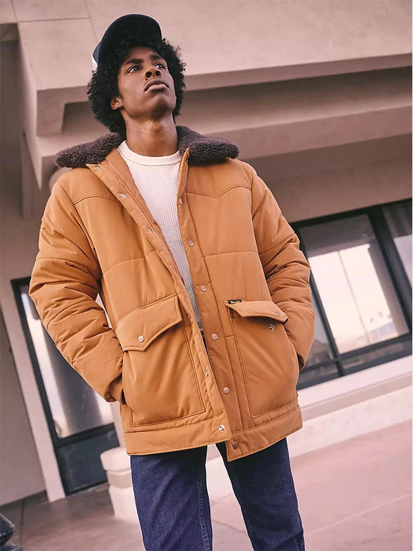 Jim Hopper inspired Stranger Things S05 brown parachute puffer jacket with insulated, structured design