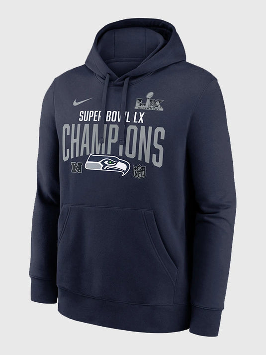 Recreated Seattle Seahawks Super Bowl LX Champions Going Yard Club navy Nike pullover fleece hoodie with bold team and champions graphics