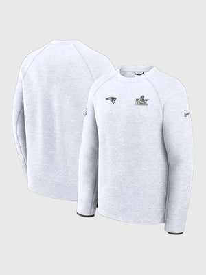 Grey Nike Tech Fleece sweatshirt recreated to reflect the New England Patriots’ Super Bowl LX Opening Night look with soft fleece for everyday wear.