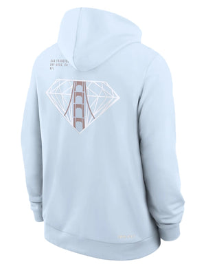 RECREATED Nike 2026 Super Bowl LX Ultra fleece hoodie in light blue featuring clean graphics and casual comfort