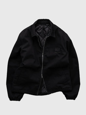 Recreated Gap × Sushi Club oversized black denim jacket with relaxed unisex fit and classic button closure