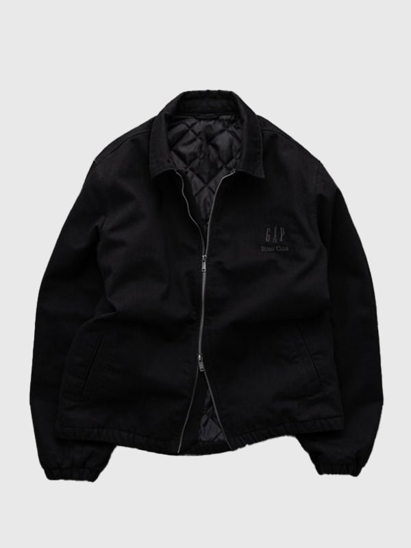 Recreated Gap × Sushi Club oversized black denim jacket with relaxed unisex fit and classic button closure