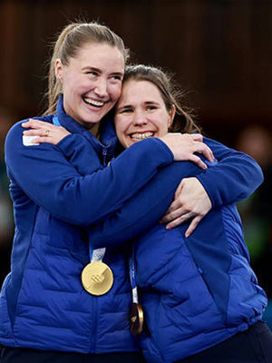Milano Cortina 2026 Winter Olympics Team Sweden curling jacket in blue with padded shell and modern athletic silhouette