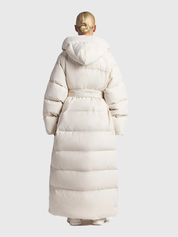 Recreated The North Face × SKIMS Nuptse Wrap Parka Puffer Coat in off-white with soft insulation and elegant wrap silhouette.