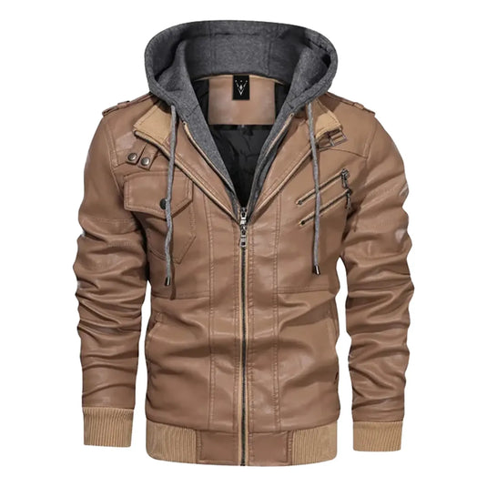 Miguel Tan Brown Hooded Leather Jacket