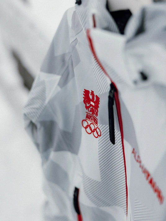 Team Austria grey hooded outerwear for Milano Cortina 2026 with cozy insulation and modern cut