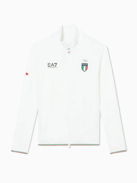 Team Italy EA7 Emporio Armani white powerstretch jacket built for active movement and everyday sporty layering
