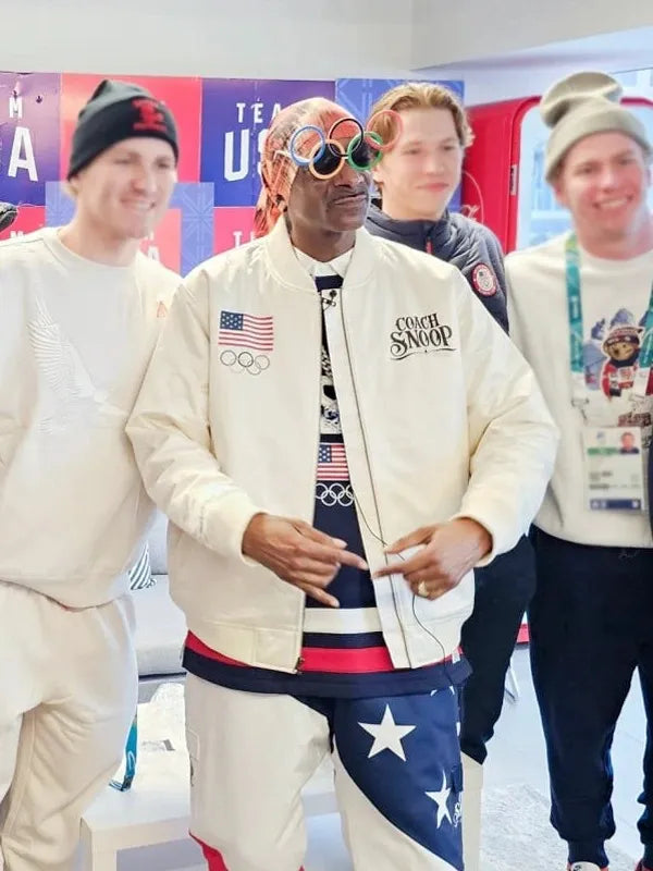 Recreated 2026 Olympic Team USA white satin jacket with lightweight lining and vintage varsity-style silhouette