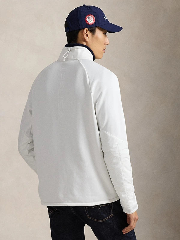 Team USA inspired white full-zip hybrid jacket from Polo Ralph Lauren combining lightweight warmth and modern sportswear design
