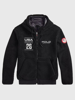 Polo Ralph Lauren Team USA 2026 Milano Cortina Olympic black pile fleece full-zip hoodie with soft textured fabric