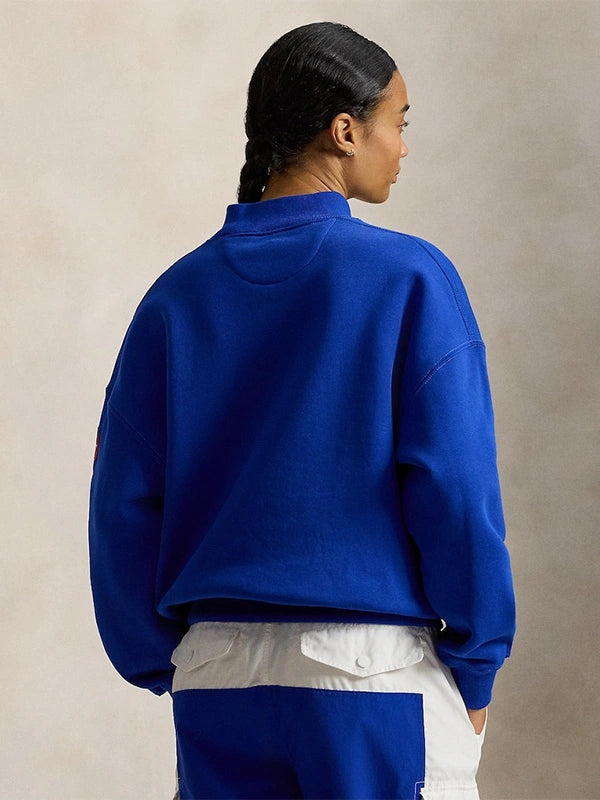 Polo Ralph Lauren blue fleece mockneck sweatshirt with Team USA Milano Cortina 2026 Olympic styling