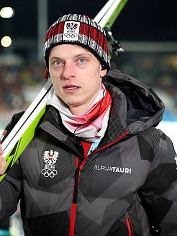 Grey Team Austria ski jumping jacket Milano Cortina 2026 design offering lightweight warmth and modern alpine aesthetic