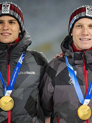 Recreated Winter Olympics Milano Cortina 2026 Team Austria hooded jacket in grey with sleek silhouette and functional detailing