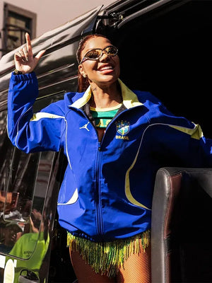 Recreated Jordan x Ludmilla Brazil blue track jacket with streamlined fit and modern streetwear-inspired detailing
