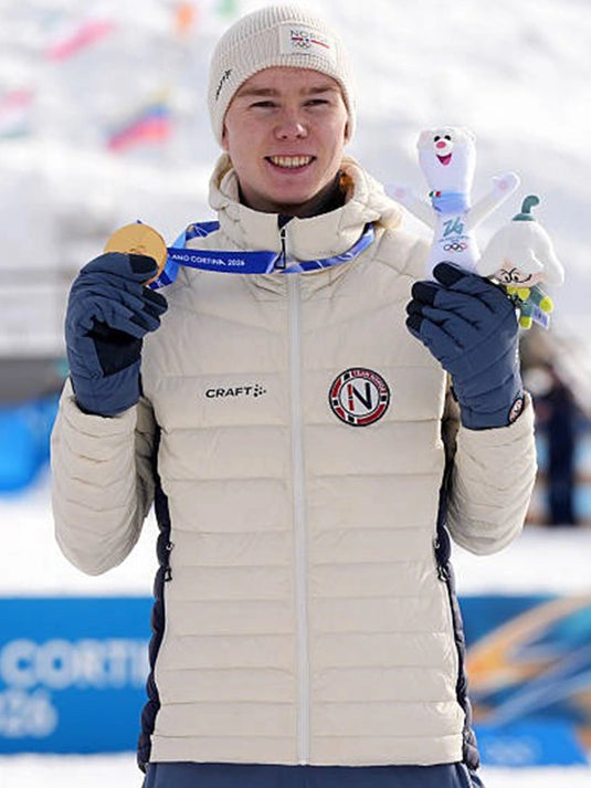 Recreated Milano Cortina 2026 Winter Olympics Team Norway Craft light down puffer jacket in off-white with insulated quilted construction