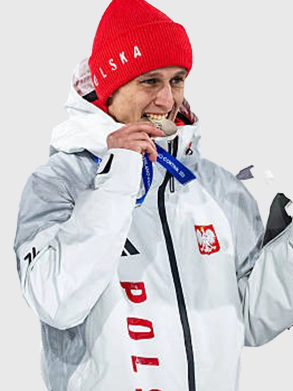 White Team Poland full zip hooded jacket inspired by Milano Cortina 2026 Winter Olympics, lightweight insulation and modern fit