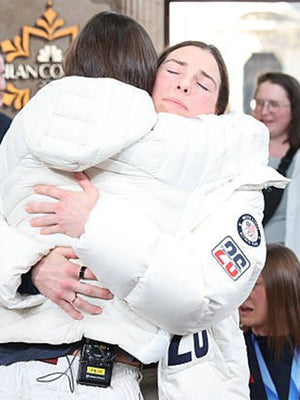 Recreated Winter Olympics 2026 Milano Cortina Hilary Knight off-white jacket featuring smooth outer shell and lightweight warmth