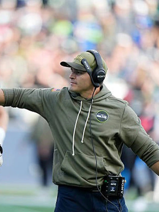 Seattle Seahawks Salute to Service 2025 olive hoodie crafted from premium fleece with subtle logo and sleeve patch.