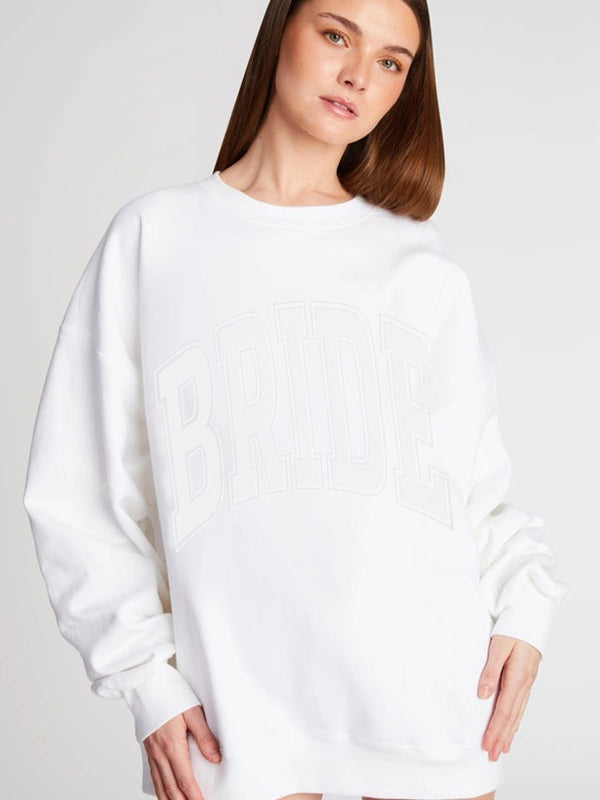 RECREATED The Bar 2026 Bride Fleece Oversized Sweatshirt in White offering warm fleece comfort with a stylish relaxed profile