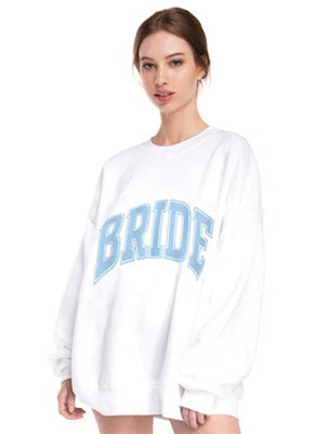 RECREATED The Bar 2026 Bride White Fleece Pullover Oversized Sweatshirt designed with cozy fleece construction and modern bridal-inspired styling