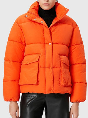 Unisex Zendaya The Drama 2026 Emma Harwood parachute puffer jacket recreated in orange with relaxed fit and standout outerwear appeal