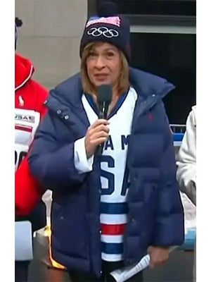 Blue Team USA puffer jacket inspired by Hoda Kotb for Today 2026 featuring lightweight padding and structured silhouette
