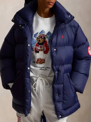Today 2026 Hoda Kotb Team USA blue puffer coat with stand collar and comfortable insulated lining