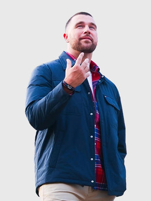 Recreated black Tommy Hilfiger Travis Kelce campaign puffer jacket with cozy insulation and versatile cold-weather wear appeal