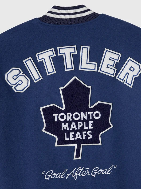 Recreated Darryl Sittler 2026 OVO varsity jacket blending hockey heritage with wool body and leather sleeves
