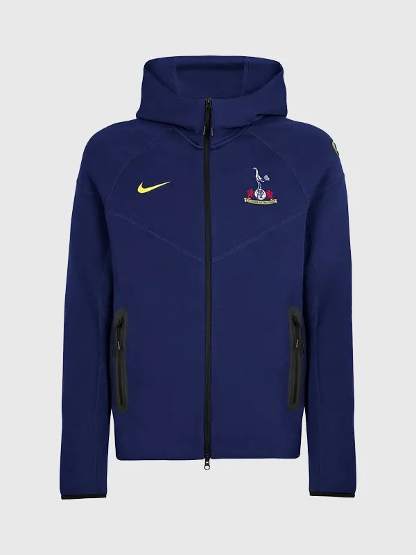RECREATED Tottenham Spurs FC Nike 2025/26 T90 Tech Fleece Hoodie in Navy featuring soft fleece construction with a modern athletic silhouette