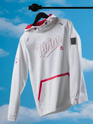 UNRL x Minnesota Twins crossover fleece pullover hoodie II in white RECREATED with soft interior and relaxed fit