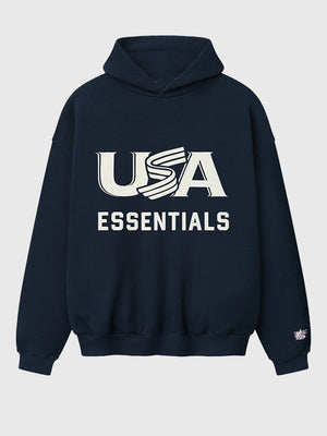 RECREATED Essentials Fear of God 2026 USA Baseball Sport Fleece Pullover Hoodie in Navy featuring soft fleece fabric with a clean athletic silhouette