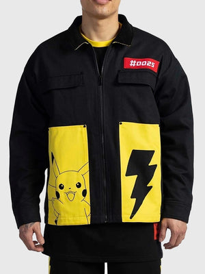 Recreated Pokémon × Jimmy Paul by Difuzed Pikachu workwear jacket in black and yellow with bold contrast panels and durable construction