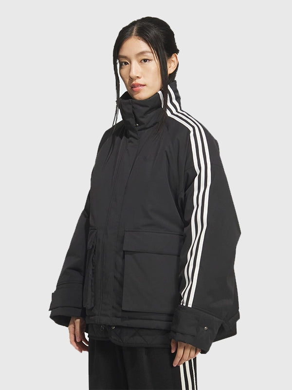 RECREATED Adidas premium 3-Stripes oversized black padded jacket with insulated construction