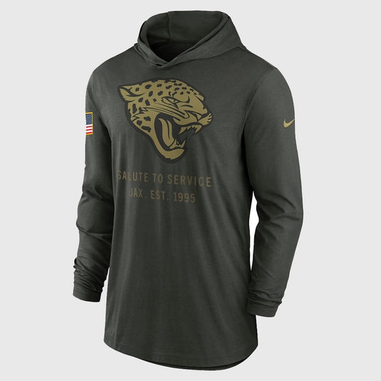 Jacksonville Jaguars 2025 Nike forest green Salute to Service hooded pullover combining team-inspired style with functional comfort.

