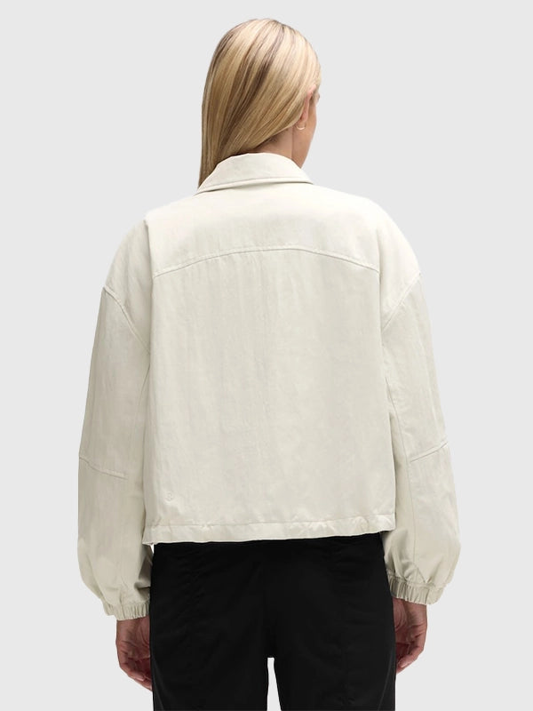 RECREATED Philadelphia Flyers lululemon jacket in cream featuring full-button closure and lightweight design