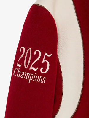 Red wool Walk in Paris 2026 varsity jacket by Paris Saint-Germain with snap closure and structured outerwear shape