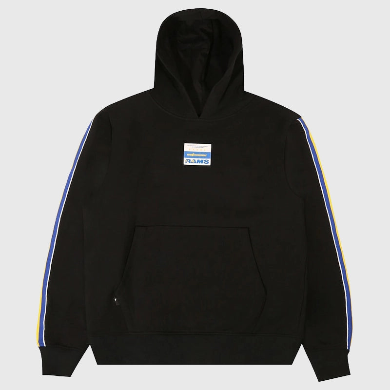 Recreation unisex The Hundreds x Los Angeles Rams black hoodie featuring bold team graphics and soft fleece fabric.