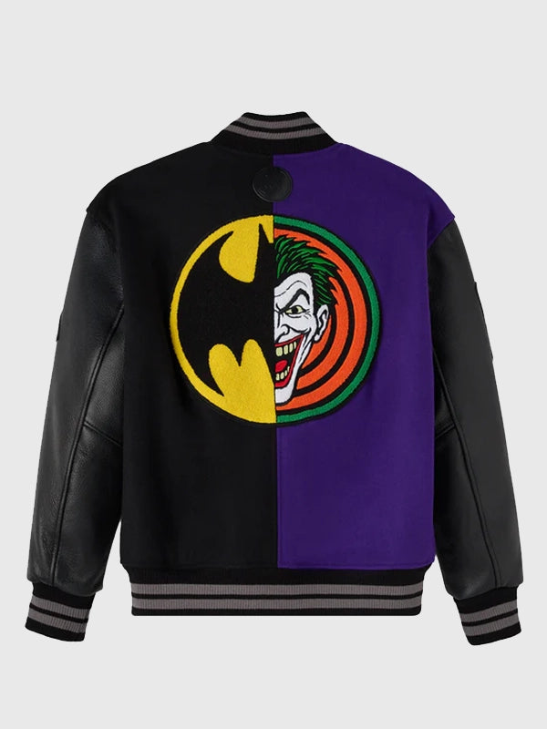 RECREATED Black & Purple October’s Very Own Batman Joker 2026 Varsity Jacket crafted with premium materials and a standout split design