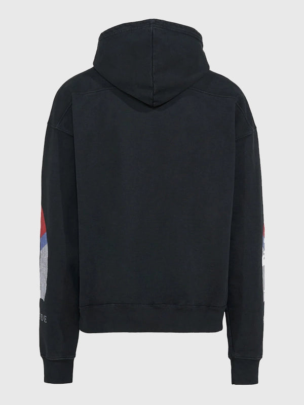 Rhude St. Barths Yacht Club 2026 Black Fleece Pullover Hoodie with statement lettering and ribbed trim detailing