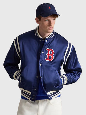 Boston Red Sox Ralph Lauren MLB Collection satin varsity bomber jacket recreated with smooth texture and classic detailing