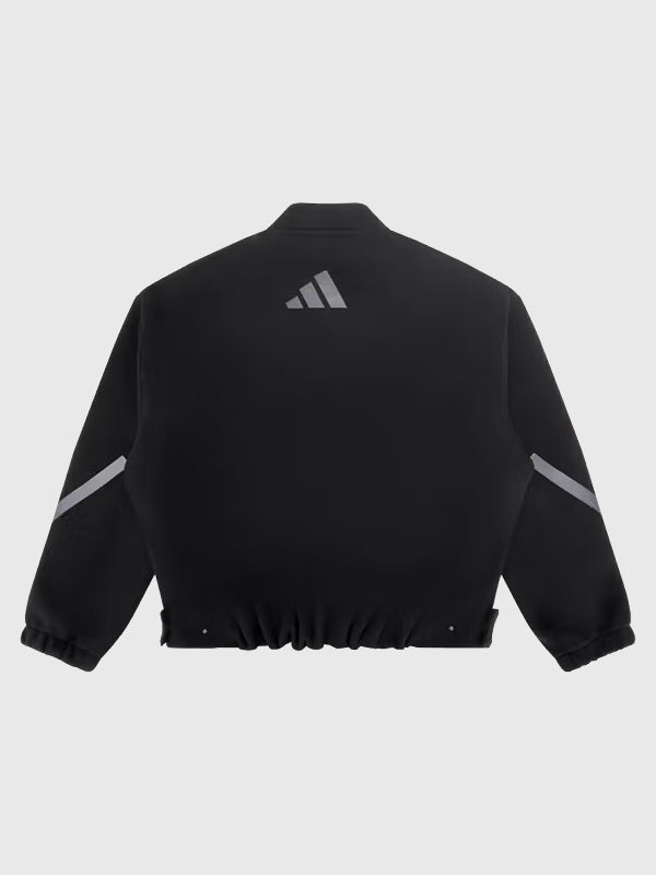 Recreated Adidas x Entire Studios Z.N.E. black bomber jacket with clean silhouette and refined streetwear appeal