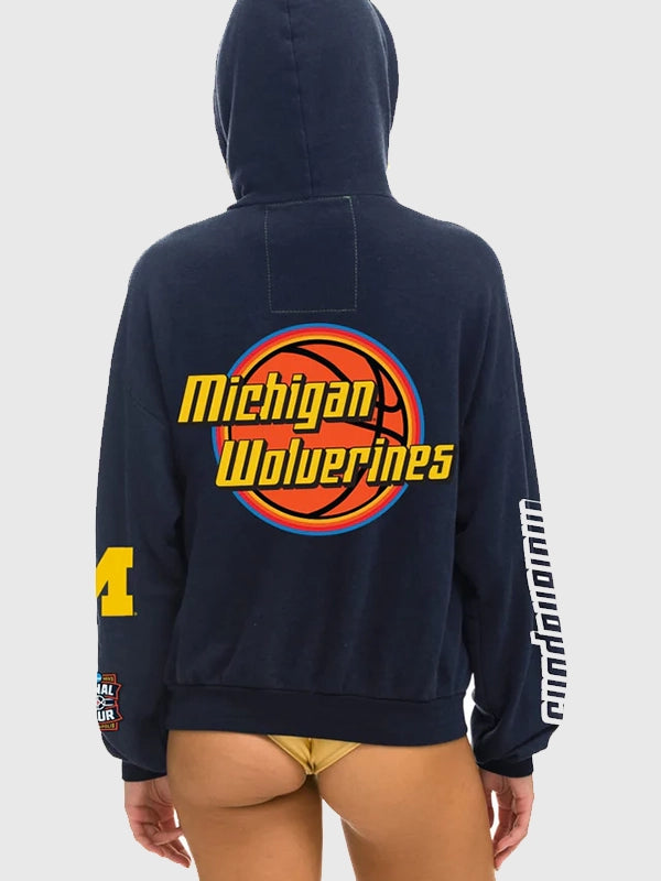 RECREATED Aviator Nation Michigan Wolverines 2026 Final Four Navy Fleece Hoodie designed with a worn-in aesthetic and oversized casual fit