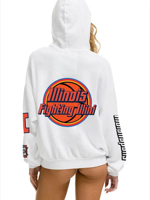 RECREATED Illinois Fighting Illini Final Four 2026 Aviator Nation Pullover Fleece Hoodie in White showcasing soft texture with a classic sporty aesthetic