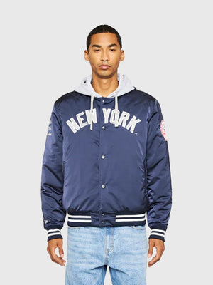 RECREATED Billionaire Boys Club Yankees Stadium Jacket in Navy offering lightweight comfort with a refined satin texture