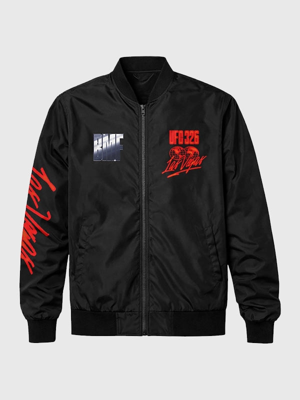UFC 326 Las Vegas BMF black full-zip bomber jacket combining lightweight comfort and modern sport-inspired design