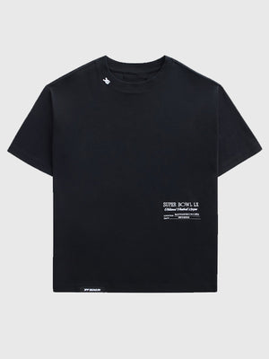 RECREATED Unisex Off Season x Super Bowl LX 2026 black t-shirt with printed logo and clean silhouette